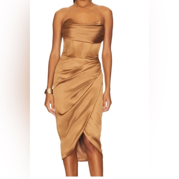 REVOLVE Strapless Satin Tan Dress - Picture 1 of 1